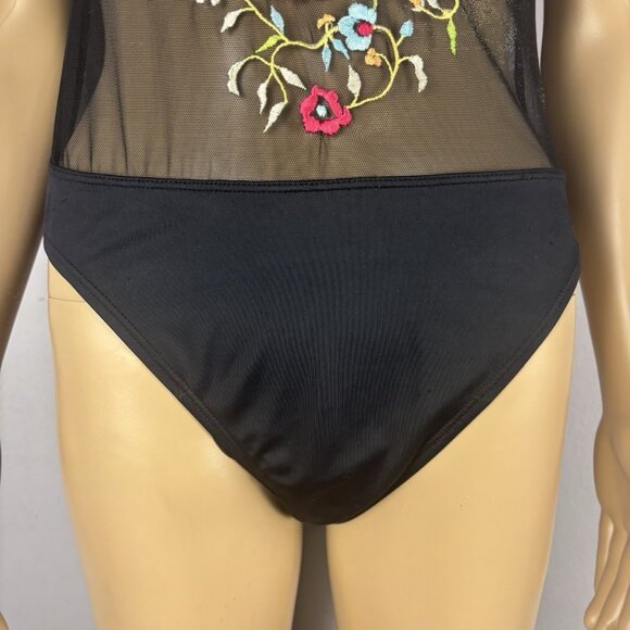 Victoria Secret vintage Bodysuit Black Micro Mesh Embroidery Swimwear  Open Back - Picture 14 of 16
